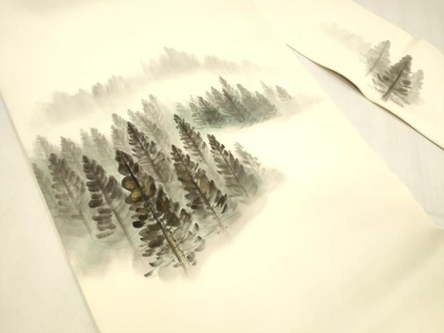 平和屋着物 塩瀬 九寸名古屋帯 手描き 樹林文 金彩 正絹 cm