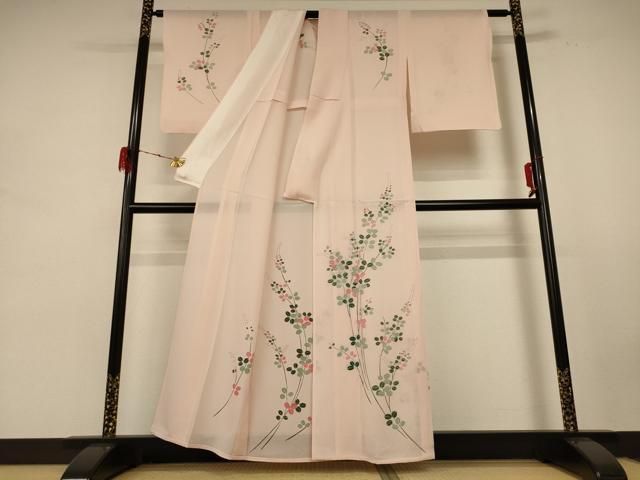 平和屋着物 夏物 訪問着 絽 草花文 銀彩 正絹 jd
