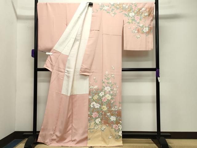 平和屋着物 訪問着 作家物 枝花文 暈し染め 金銀彩 正絹 gh