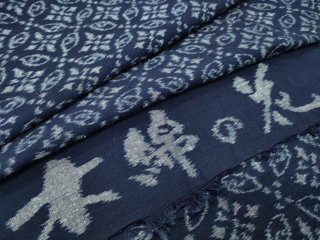 平和屋着物 久留米絣 単衣 木綿の花 七宝文 反端付き 綿 gh