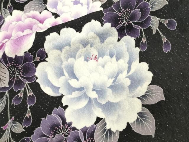  平和屋着物 豪華振袖 長襦袢セット 牡丹舞桜文 暈し染め 黒地 銀通し地 やまと誂製 半衿刺繍 正絹 gh 振袖 着物
