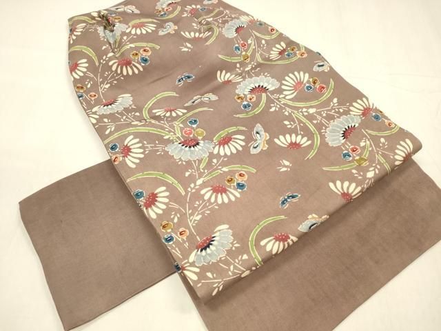 平和屋着物 塩瀬 つけ帯 型染 花蝶文 正絹 cm