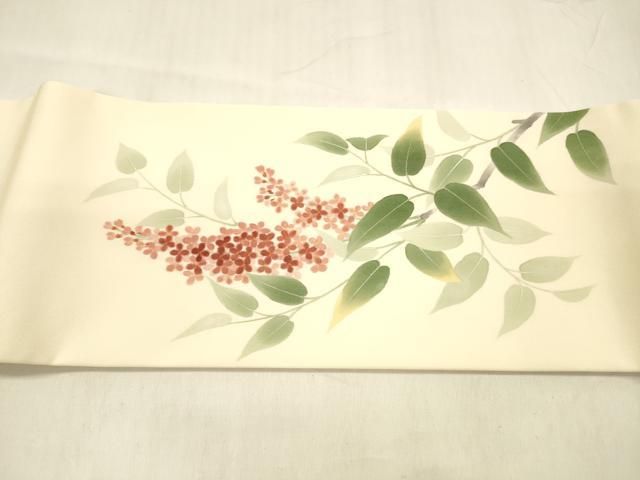  平和屋着物 塩瀬 つけ帯 手描き 草花文 金彩 正絹 cm 付け帯 作り帯 帯