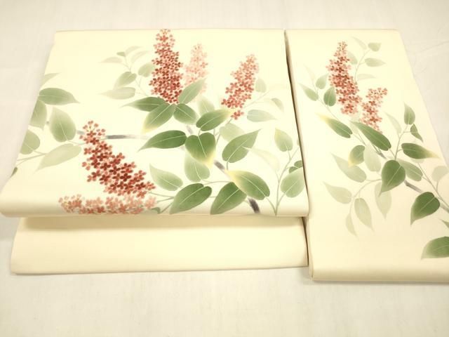 平和屋着物 塩瀬 つけ帯 手描き 草花文 金彩 正絹 cm