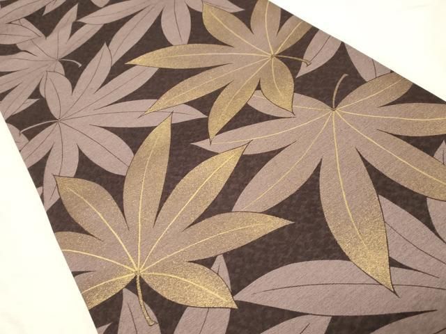 平和屋着物 全通柄袋帯 楓文 金彩 正絹 dy