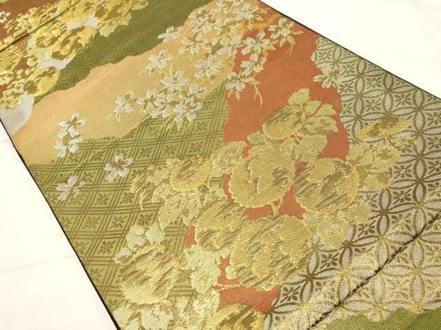 平和屋着物 西陣 川島織物 六通柄 本袋帯 草花文 金銀糸 正絹 dy