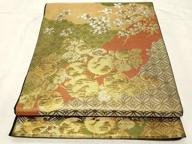 平和屋着物 西陣 川島織物 六通柄 本袋帯 草花文 金銀糸 正絹 dy