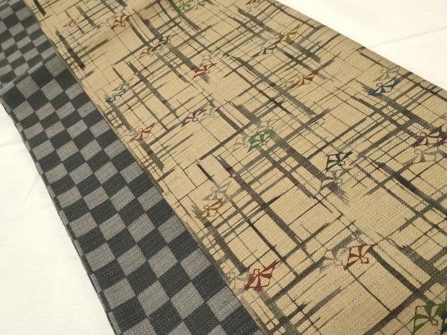 平和屋着物 全通柄袋帯 紬地 型染め 吉祥文 正絹 dy