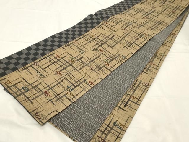  平和屋着物 全通柄袋帯 紬地 型染め 吉祥文 正絹 dy 袋帯 帯