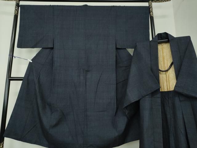 平和屋着物○男性 結城紬 アンサンブル 長羽織 80亀甲 総詰め 正絹