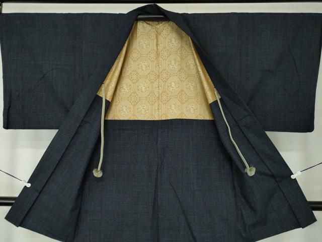 平和屋着物○男性 結城紬 アンサンブル 長羽織 80亀甲 総詰め 正絹