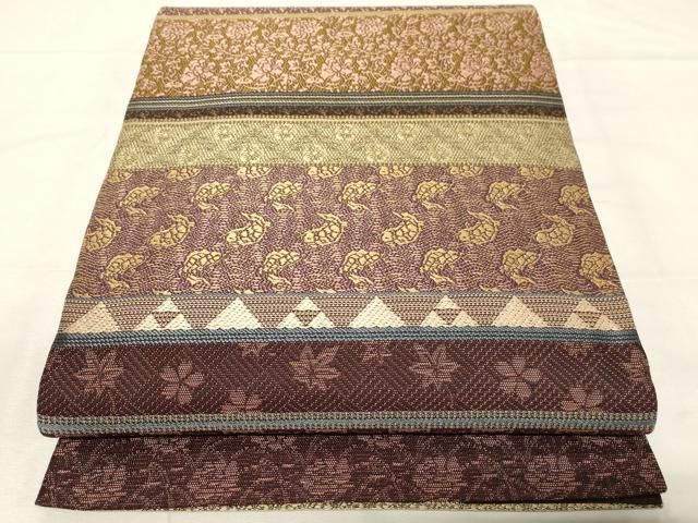  平和屋着物 両面 全通柄袋帯 花兎 荒磯 名物裂 金糸 やまと誂製 正絹 dy 袋帯 帯