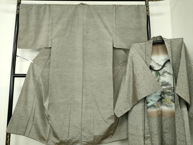 平和屋着物 男性 紬 アンサンブル キングサイズ 長羽織 髭紬 鈍色 正絹 ps