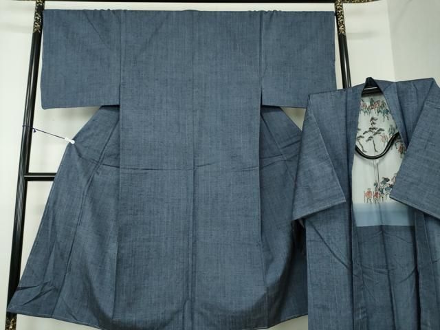 平和屋着物 男性 紬 アンサンブル 長羽織 霞文 正絹 ps