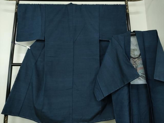 平和屋着物 男性 紬 アンサンブル キングサイズ 長羽織 濃紺地 正絹 ps