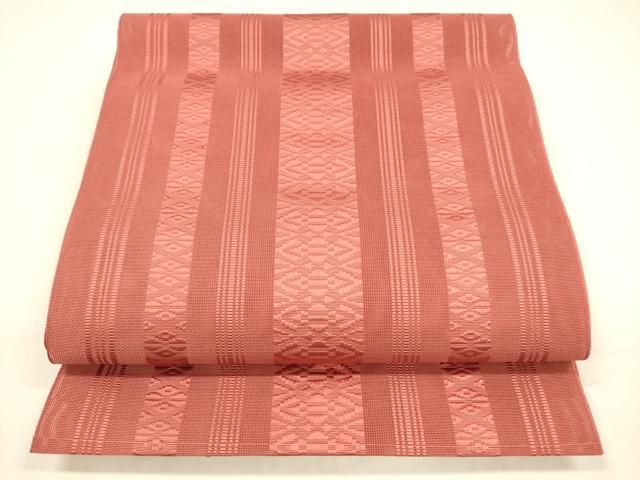 平和屋着物 夏物 本場筑前博多織 八寸名古屋帯 紗献上 銀朱色 正絹 cm