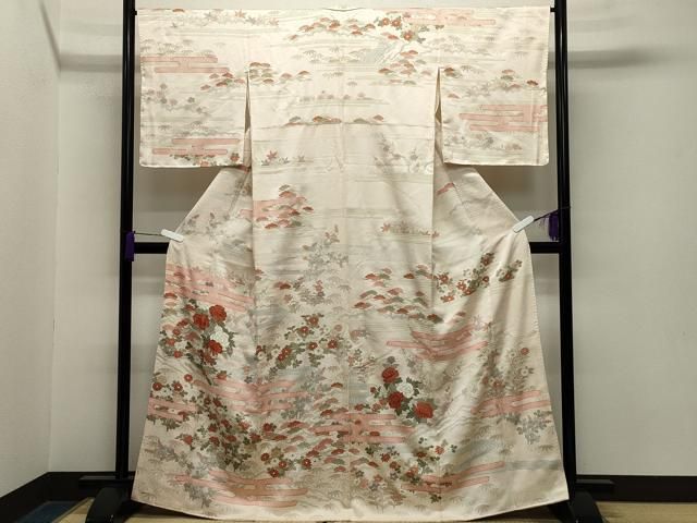 平和屋着物 創業460年 千總 訪問着 刺繍 流水草花文 金彩 正絹 gh
