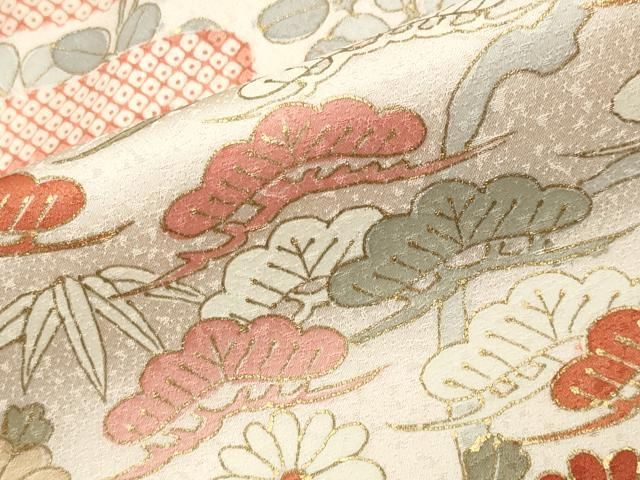  平和屋着物 創業460年 千總 訪問着 刺繍 流水草花文 金彩 正絹 gh 訪問着 付け下げ 着物