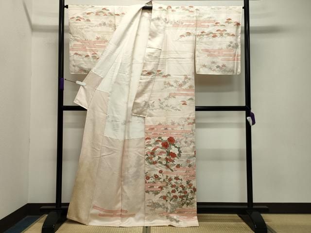 平和屋着物 創業460年 千總 訪問着 刺繍 流水草花文 金彩 正絹 gh