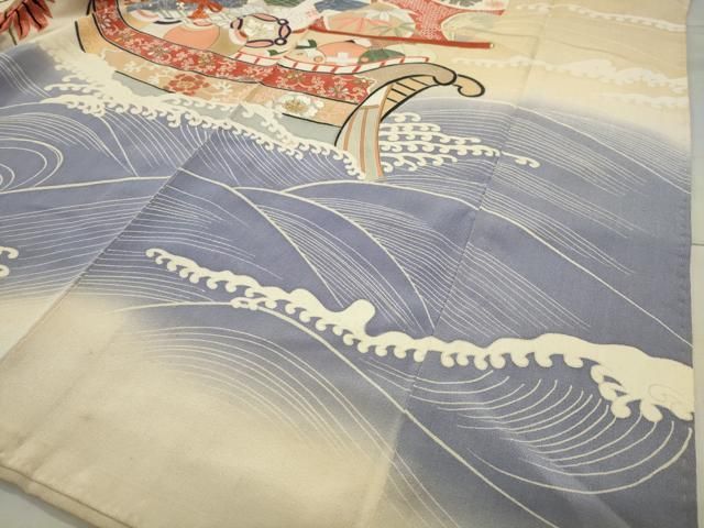  平和屋着物 アンティーク 大正ロマン 中国三大刺繍 相良刺繍 駒刺繍 振袖 宝船飛鶴梅文 暈し染め 金銀彩 正絹 gh 振袖 着物