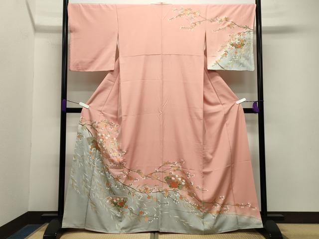 平和屋着物 訪問着 地紙重ね花車文 暈し染め 金彩 正絹 gh