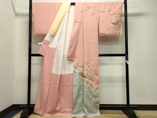 平和屋着物 訪問着 地紙重ね花車文 暈し染め 金彩 正絹 gh