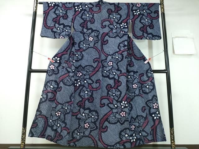 平和屋着物∴夏物　浴衣　有松鳴海絞り　花唐草文　綿　逸品　CABA0743ng 平和屋着物∴夏物 浴衣 有松鳴海絞り 花唐草文 綿 逸品 CABA0743ng