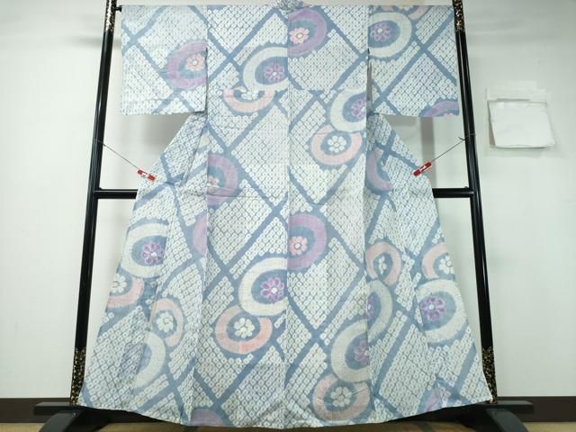 平和屋着物∴夏物 浴衣 有松鳴海絞り 菱番傘花文 綿 ng