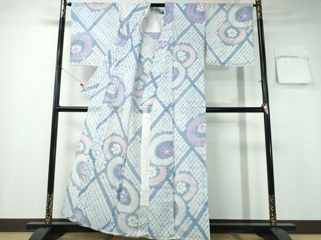 平和屋着物∴夏物 浴衣 有松鳴海絞り 菱番傘花文 綿 ng