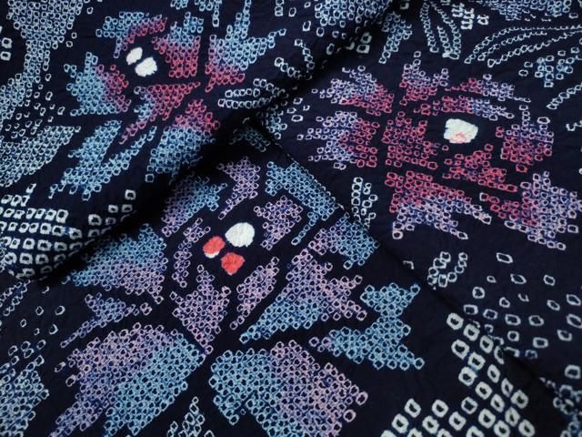 平和屋着物∴夏物 浴衣 有松鳴海絞り エ霞草花文 綿 ng