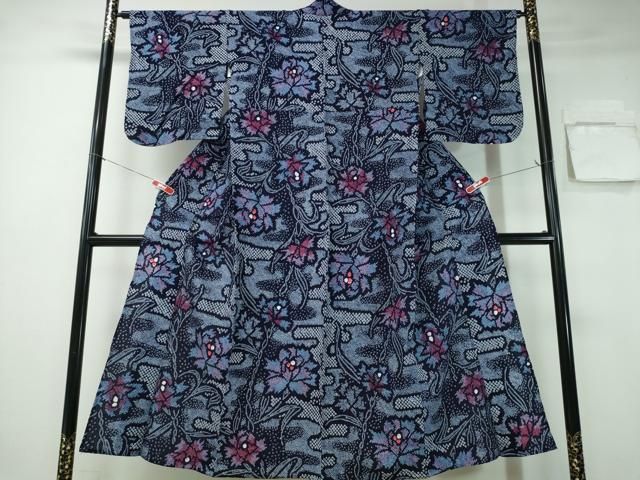 平和屋着物∴夏物 浴衣 有松鳴海絞り エ霞草花文 綿 ng