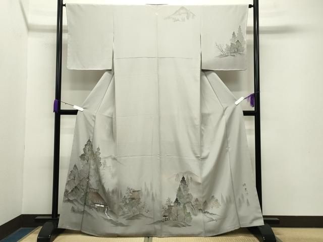 平和屋着物 訪問着 作家物 手描き 風景文 暈し染め 金彩 正絹 gh