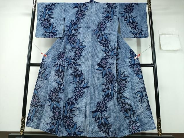 平和屋着物∴夏物 浴衣 有松鳴海絞り 笹菊文 綿 ng