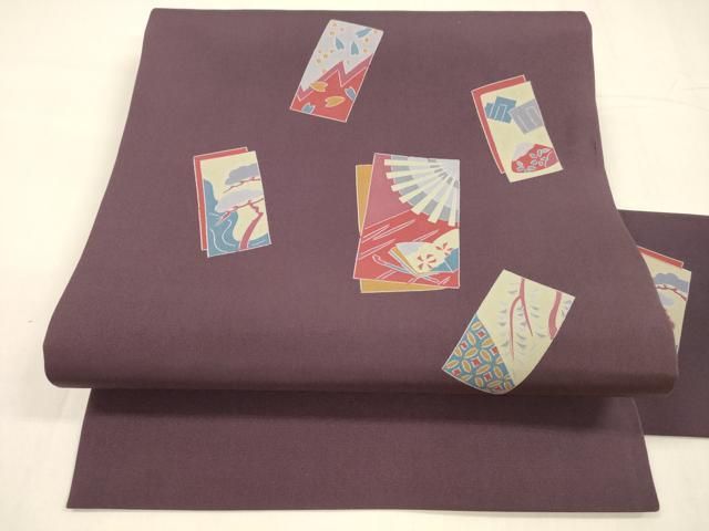 平和屋着物 塩瀬 九寸名古屋帯 短冊花松文 正絹 cm