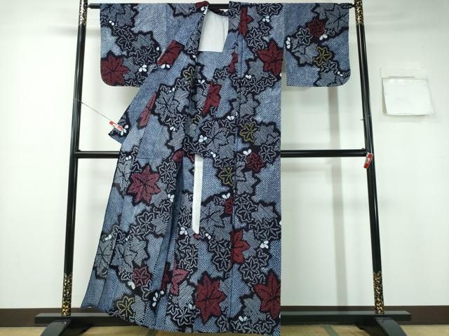 平和屋着物∴夏物 浴衣 有松鳴海絞り 舞葉文 綿 ng