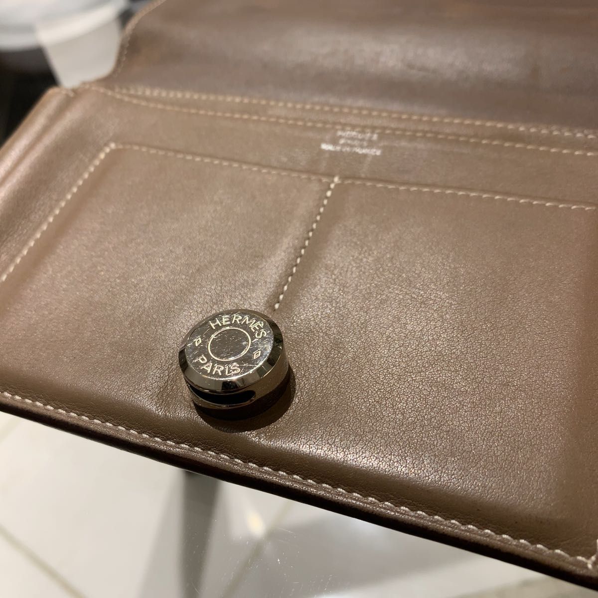 ◎本物 美品 エルメス ドゴン エトゥープ Etoupe カーフ R刻印 長財布