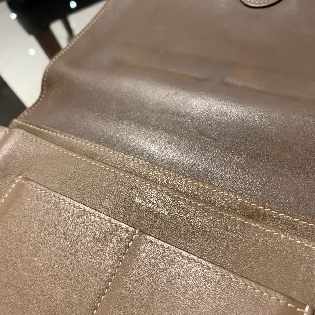 ◎本物 美品 エルメス ドゴン エトゥープ Etoupe カーフ R刻印 長財布