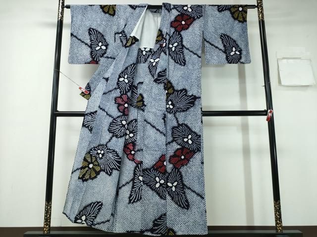 平和屋着物∴夏物 浴衣 有松鳴海絞り たんぽぽ花文 綿 ng