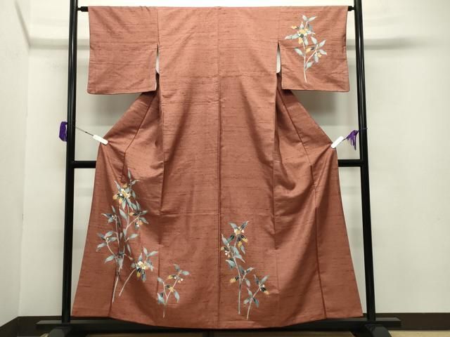 平和屋着物 訪問着 紬地 友禅 枝花文 正絹 gh
