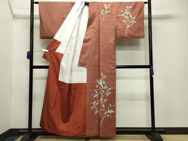 平和屋着物 訪問着 紬地 友禅 枝花文 正絹 gh