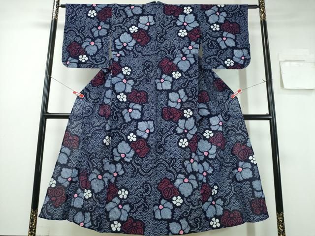 平和屋着物∴夏物 浴衣 有松鳴海絞り 青海波蔦の葉文 綿 ng