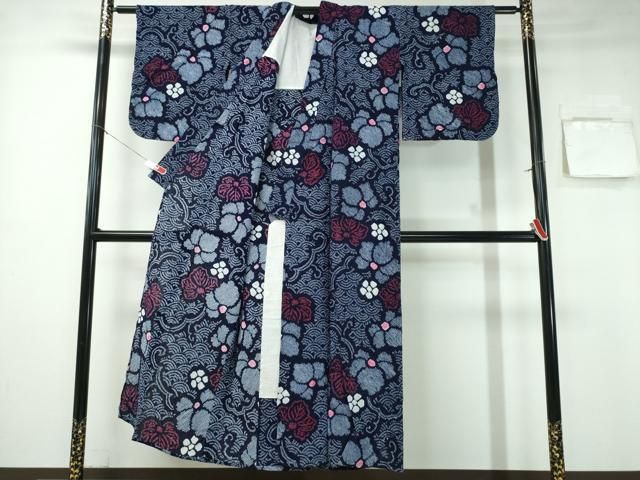 平和屋着物∴夏物 浴衣 有松鳴海絞り 青海波蔦の葉文 綿 ng