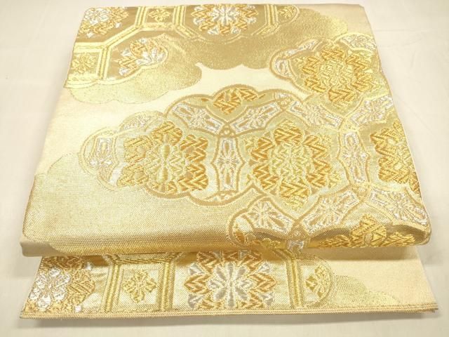 平和屋着物○西陣 川島織物 六通柄 本袋帯 雲取り花文 金銀糸 正絹