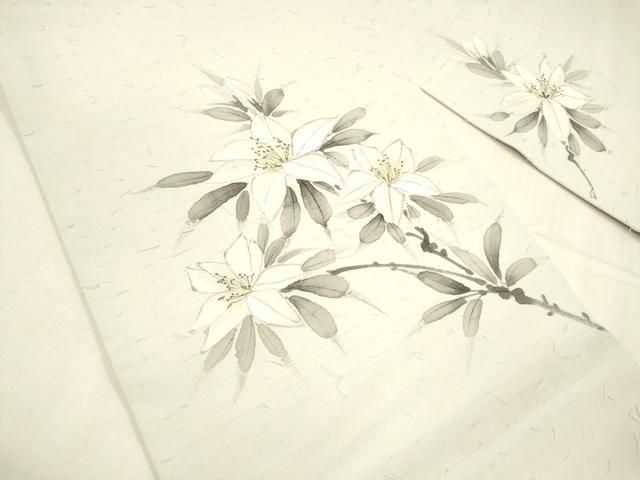 平和屋着物 九寸名古屋帯 髭紬 作家物 手描き 枝花文 正絹 cm