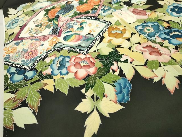 作家物 地紙重ね尾長鳥花文