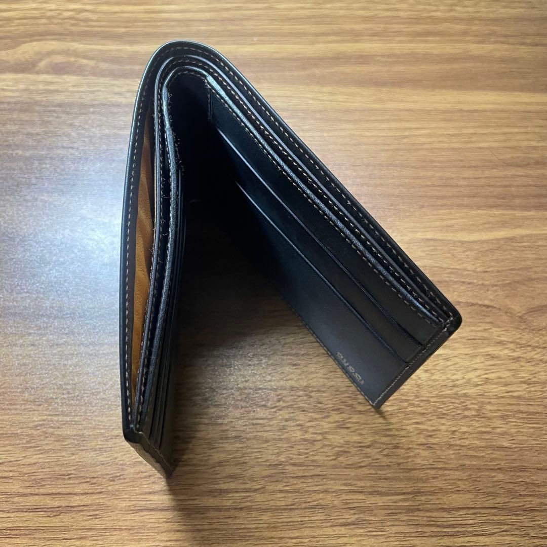 美品】GUCCI グッチ メンズ 二つ折り財布 レザー BOX付 黒 本革 公式
