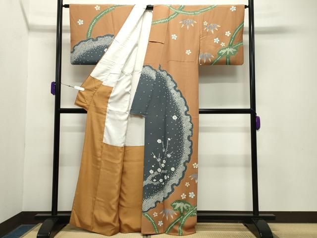 平和屋着物 ファッションデザイナー 花井幸子 訪問着 絞り 雪輪梅笹文 金彩 正絹 gh