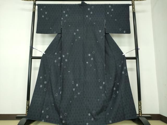 平和屋着物 雪国の匠 伝統工芸士 岡田勇 紬 絞り 丸文 証紙付き 正絹 ps