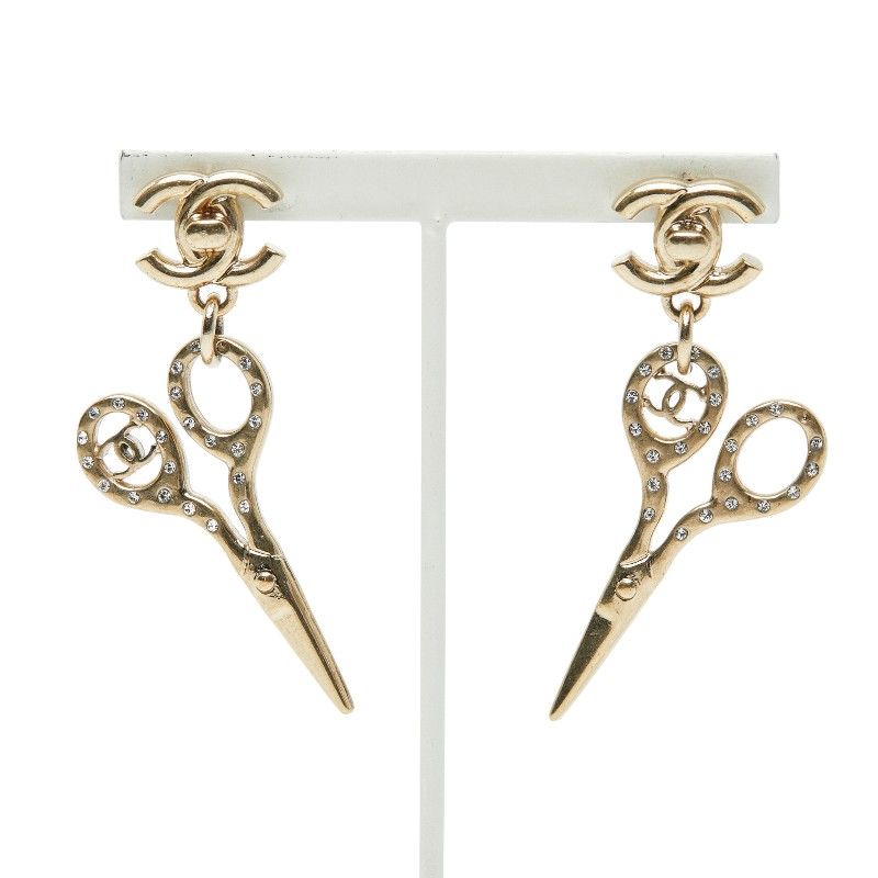 シャネル ココマーク シザー ターンロック ハサミ モチーフ ラインストーン ゴールド メッキ レディース CHANEL 1-0246952