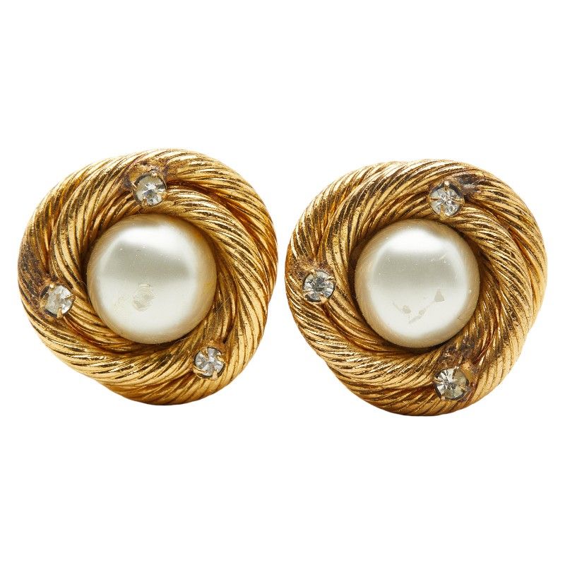 シャネル パール ラインストーン ラウンド ゴールド メッキ フェイクパール レディース CHANEL 1-0247758